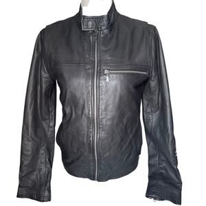 Gap Lamb Leather Black‎ Moto Jacket XS READ